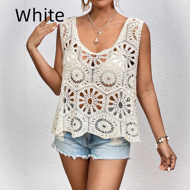 Women's V-neck Bohemian Hollow Crochet Sleeveless Vest