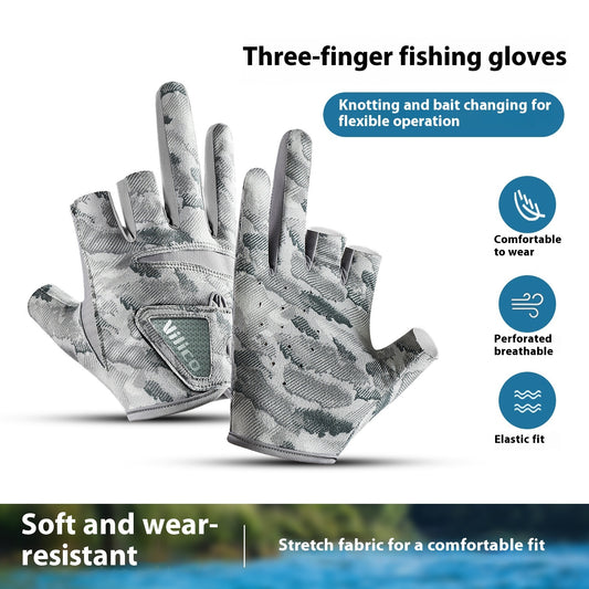 Exposed Three-finger Outdoor Sun Protection Professional Fishing Lure Gloves