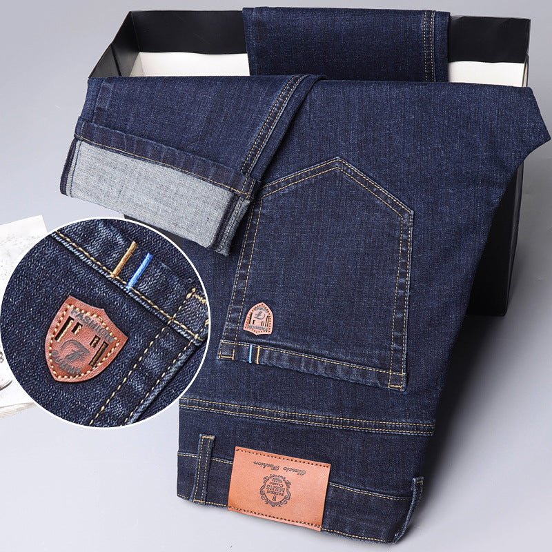 Autumn And Winter Fleece-lined Jeans For Men, Loose Straight Leg