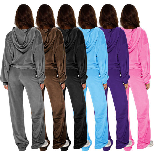 Women's New Fashion Fleece Hooded Two-Piece Set