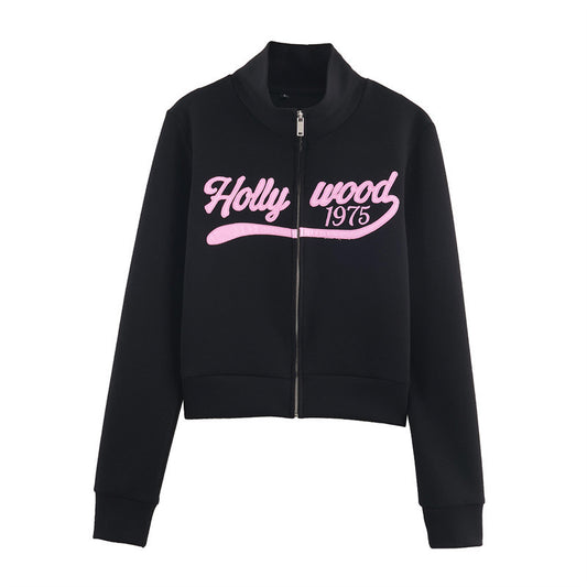 Printed Zipper Hoodie Fleece Fabric Flare Pants