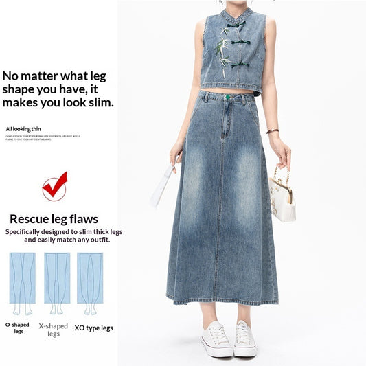 Embroidery High-waisted Slimming Long Dress Chinese Style Suit