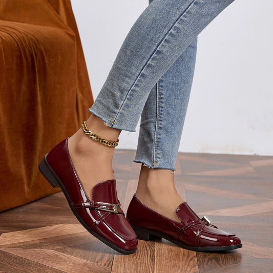 Casual All-Match Patent Leather Square Toe Leather Shoes