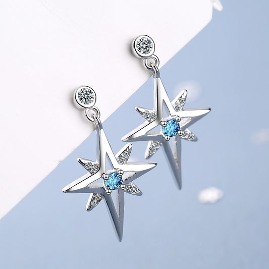 Women's Korean Diamond Hexagonal Star Stud Earrings