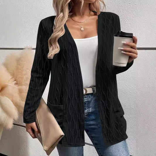 Hollow-out Casual Commuting Knitted Long-sleeve Cardigan