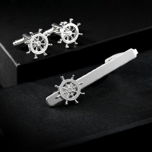 Simple Trendy Men's Rudder Cufflinks Tie Clip