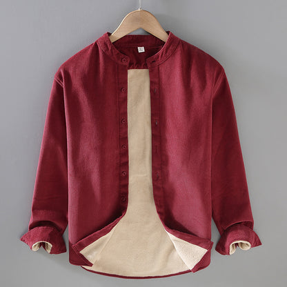 Flannel-lined Thick Warm Corduroy Small Stand-collar Shirt Jacket