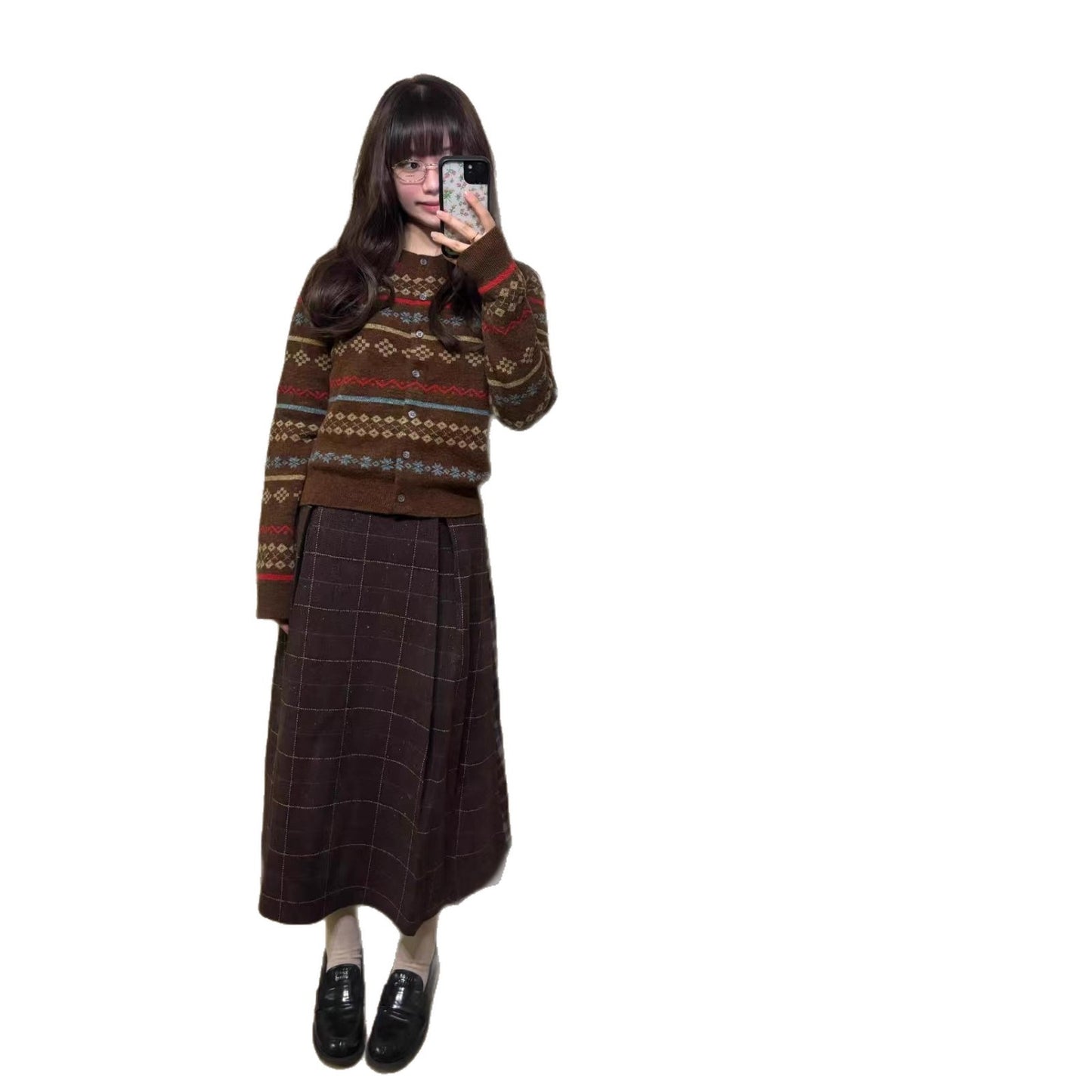 Fashion Color-block Round Neck Cardigan Sweater For Women