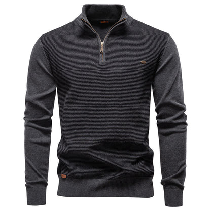 Men's Standing Collar Half Zipper Business Casual Cotton Sweater