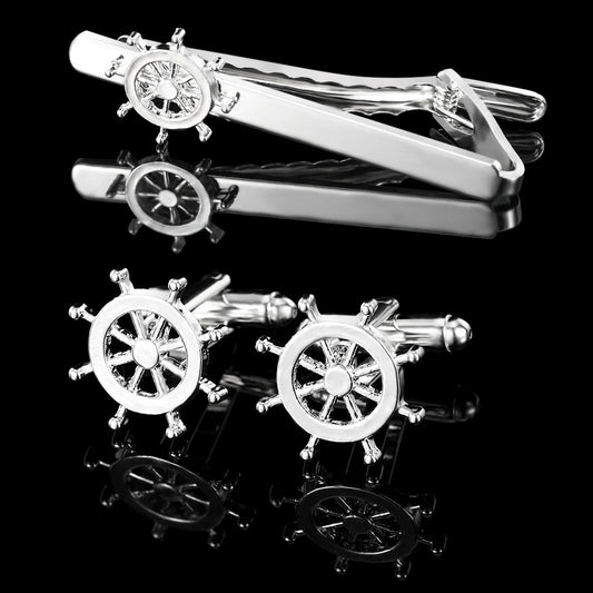 Simple Trendy Men's Rudder Cufflinks Tie Clip