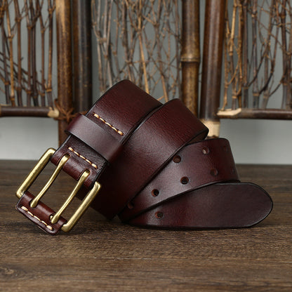 Men's Leather Belt Double Pin Buckle