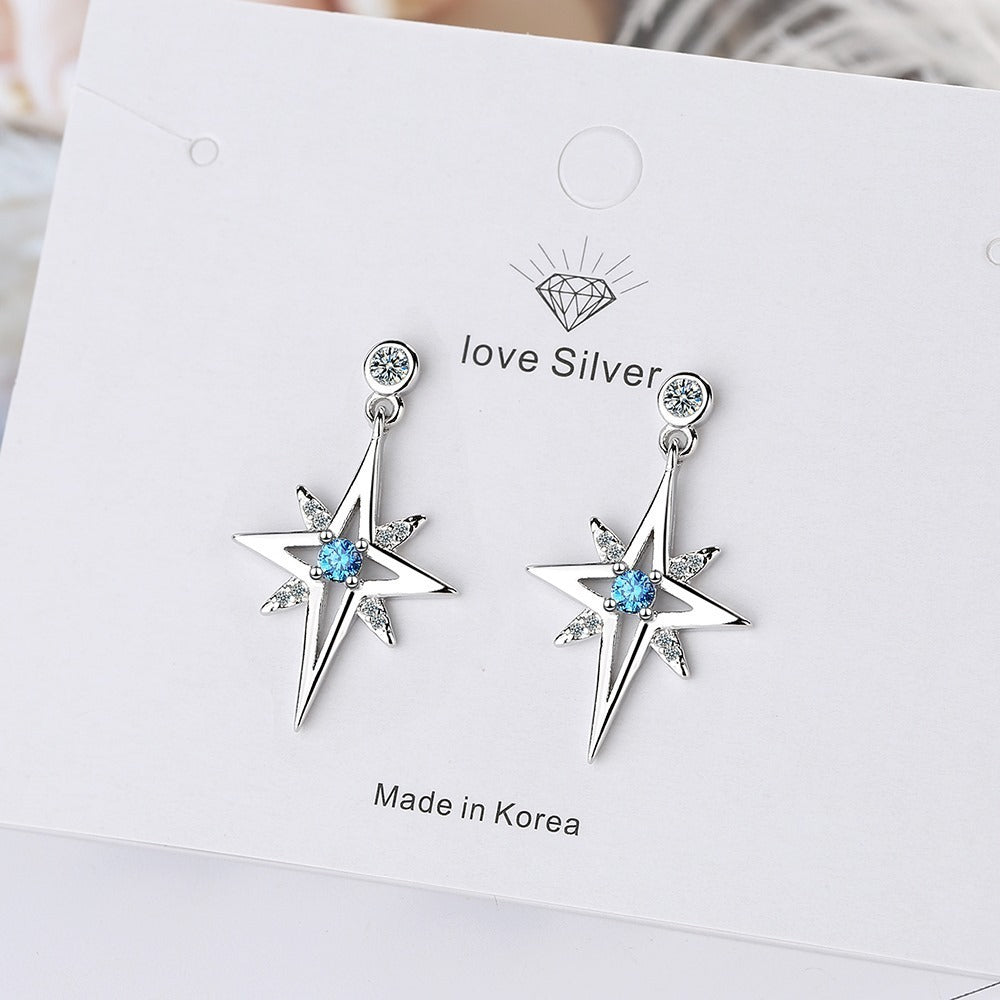 Women's Korean Diamond Hexagonal Star Stud Earrings