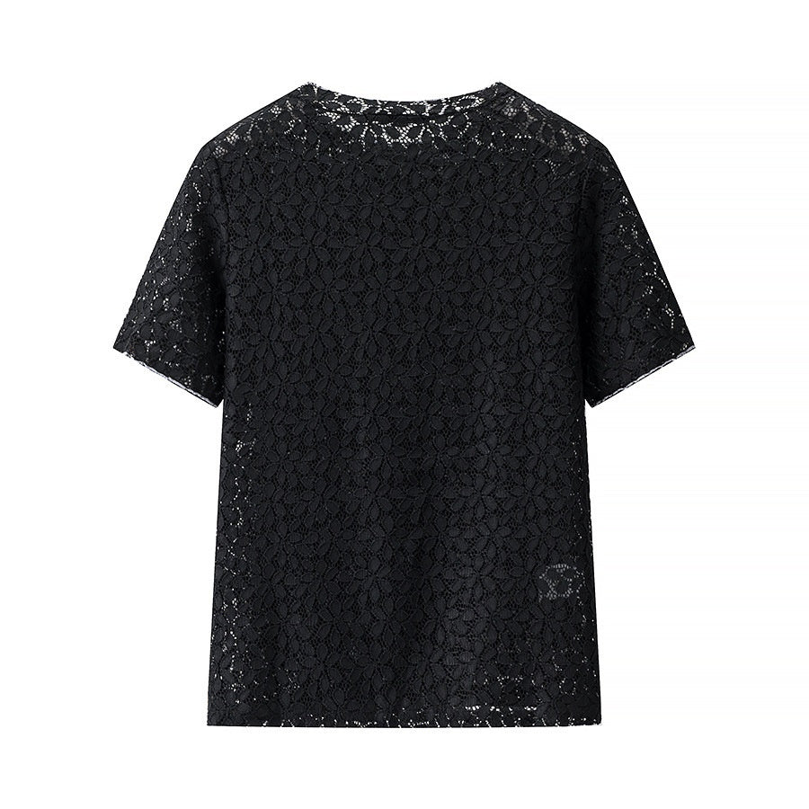 Artistic Lace Cool And Breathable Versatile Round-neck Top