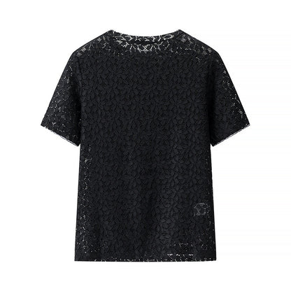 Artistic Lace Cool And Breathable Versatile Round-neck Top