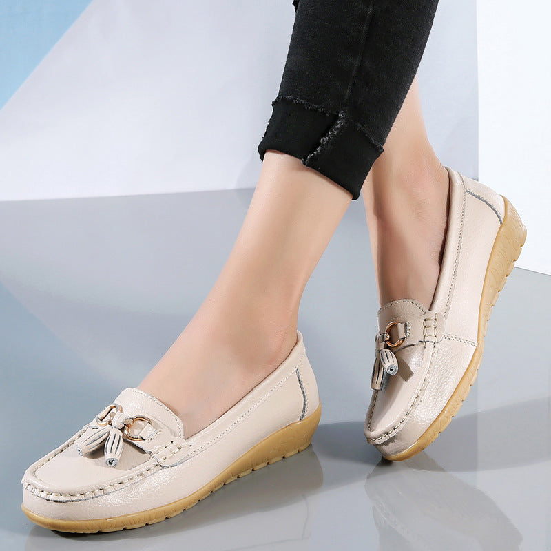 Women's Two-Layer Calf Leather Slip-On Shoes