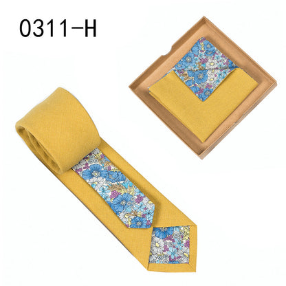 Men's Tie Floral Print Pocket Square Cotton Tie