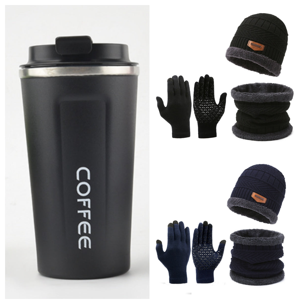 Men's Winter Scarf Gloves Three-piece Set Fleece-lined Warm Knitted Hat