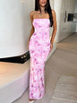 Lady's Sexy Strapless Slim-fit Printed Maxi Dress