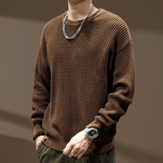 Men's Thick Needle Retro Round Neck Sweater - Loose Fit
