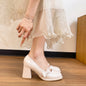 Chunky Heel Round Toe Wedding Temperament Red Mary Jane Shoes