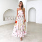 Women's Fashion Printed Backless Sling Large Swing High Waist Dress