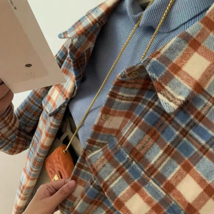 American Retro Color-blocked Brushed Flannel Shirt