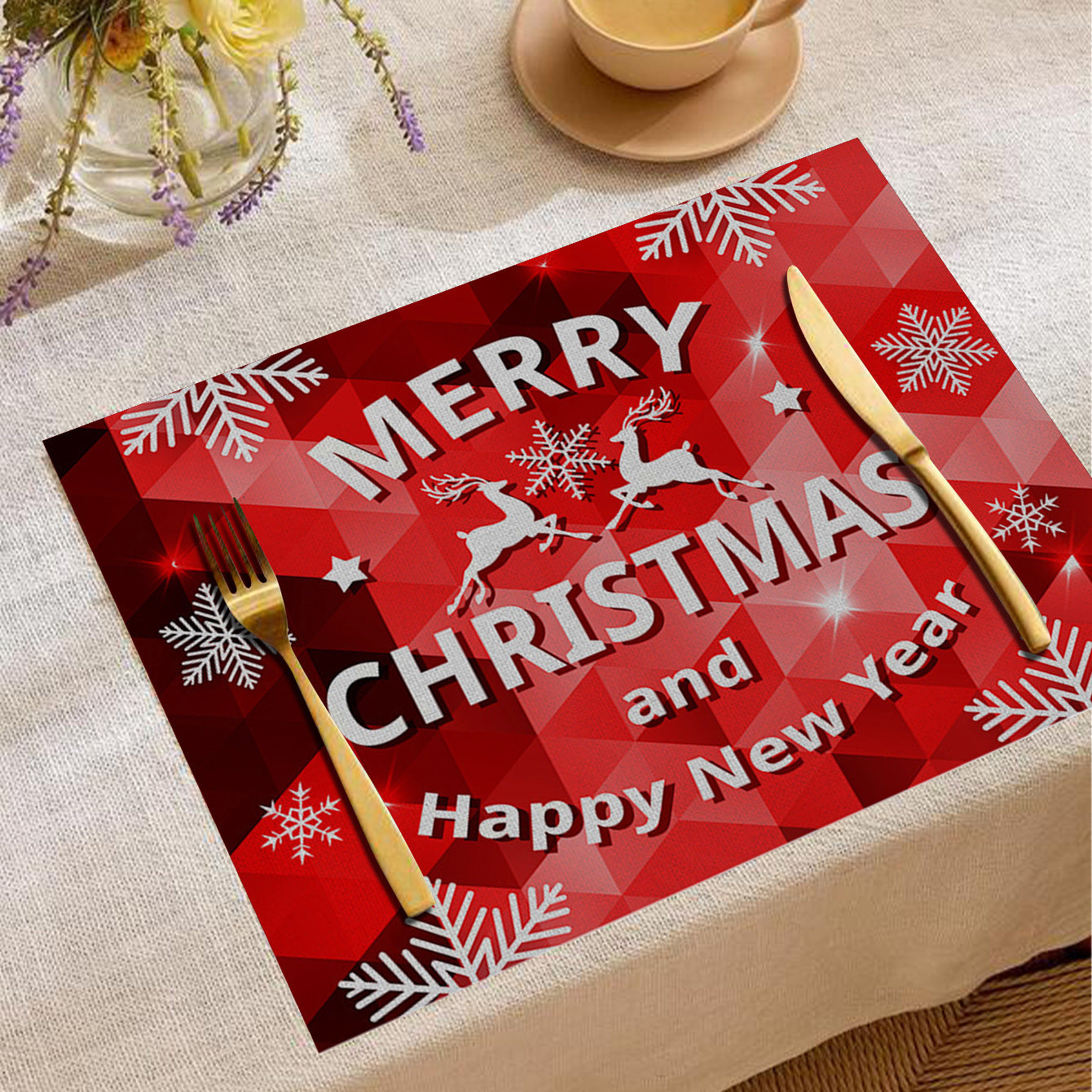 Christmas Digital Printing Placemat Linen Insulation Antifouling Decoration