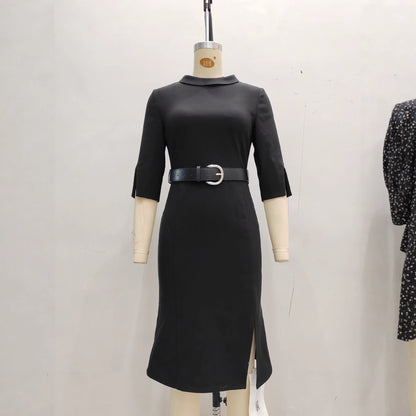 European And American Elegant Mid-waist Commuting Waist-tucking Professional Women's Dress