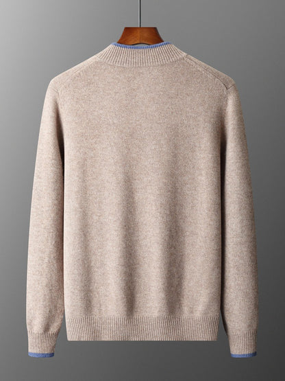 Men's Color-blocked Semi-high Neck Zip-up Wool Fashion Trendy Set