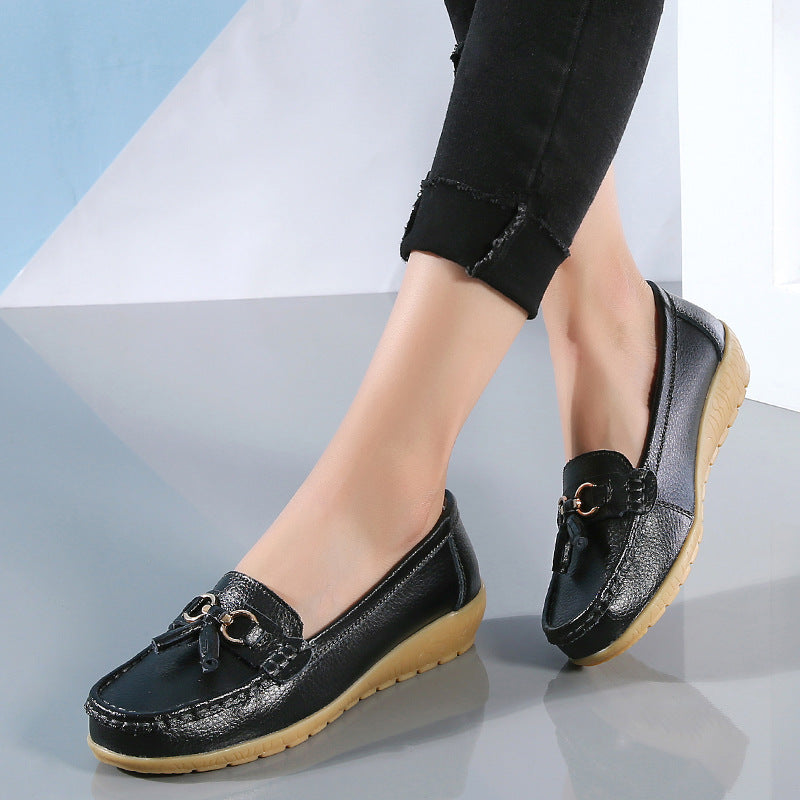 Women's Two-Layer Calf Leather Slip-On Shoes
