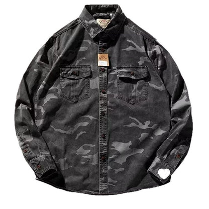 Men's Distressed Washed Camouflage Collar Casual Jacket