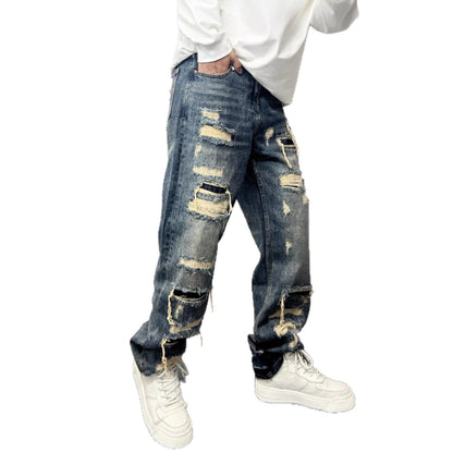 American Casual Stylish Ripped Patch Jeans