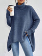 Women's Irregular Turtleneck Sweater - Loose Fit