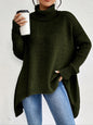 Women's Irregular Turtleneck Sweater - Loose Fit