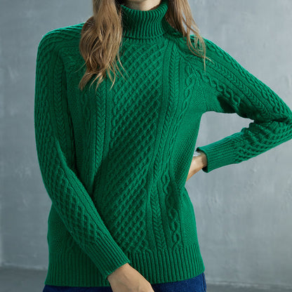 Women's High-neck Cable Knit Wool Sweater