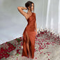 Women's One-Shoulder Satin Dress with Slit - Evening
