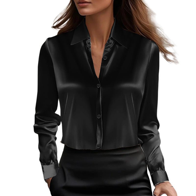 Autumn Fashion Temperament Solid Color Lapel Long Sleeve Shirt Women's Clothing
