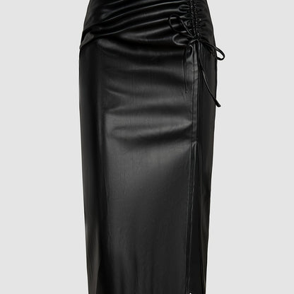 Slim-fit Stylish Unisex Sexy Slit Leather Skirt