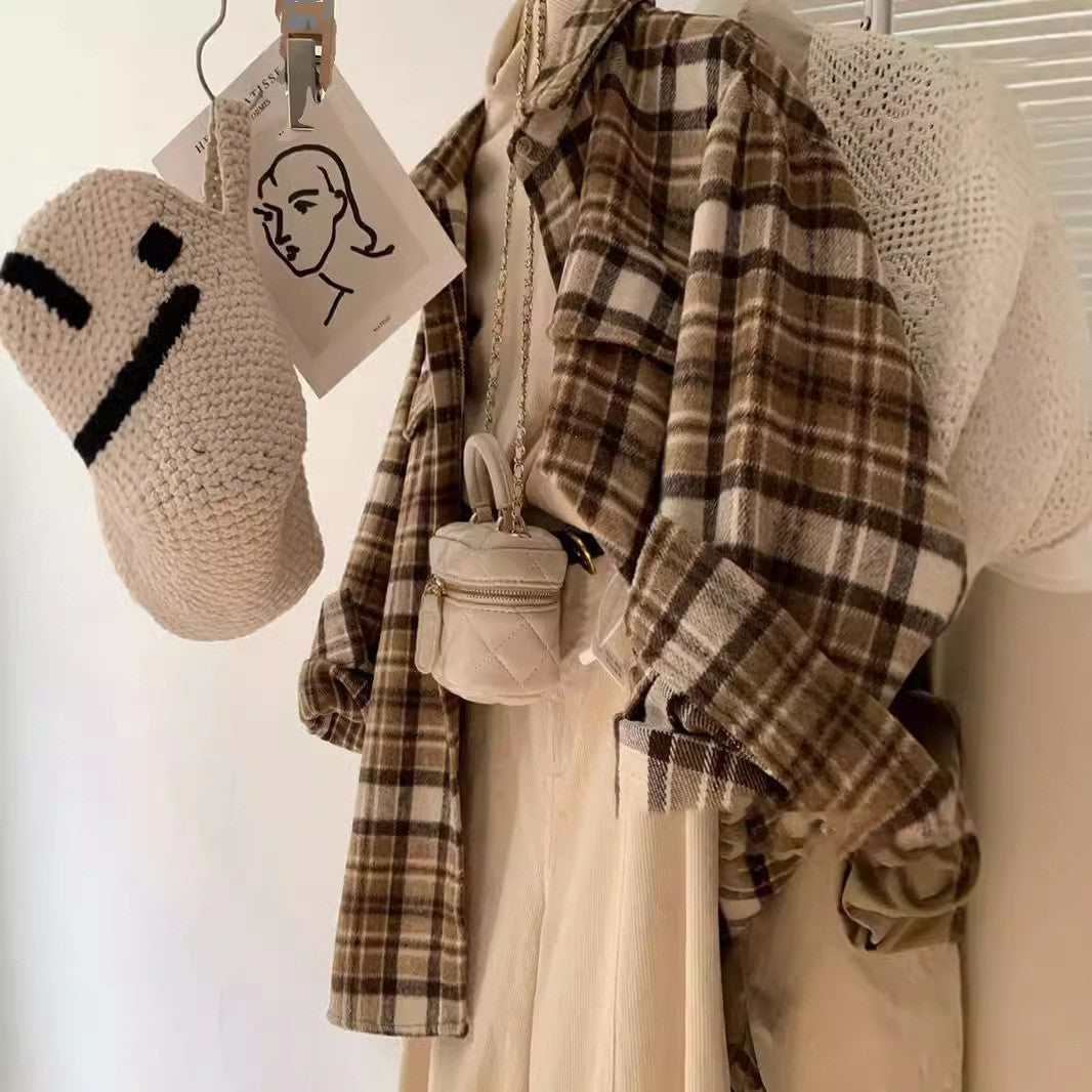 American Retro Color-blocked Brushed Flannel Shirt