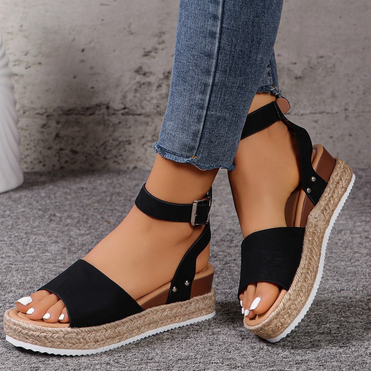 Women's Hemp Rope Wedge Peep Toe Sandals