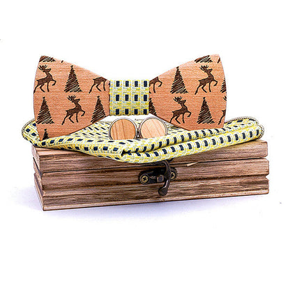 Christmas gift elk design wooden bow tie