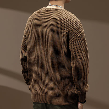 Men's Thick Needle Retro Round Neck Sweater - Loose Fit