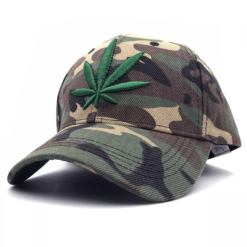 Korean Version Of Solid Color Simple Curved Brim Three-Dimensional Embroidery Maple Leaf Baseball Cap For Men And Women All-Match Fashion Outdoor Camouflage Cap
