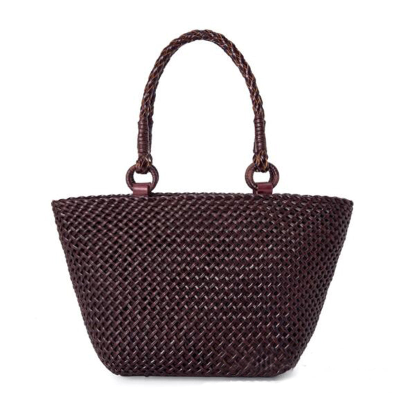 Hand-Woven Leather Handbag - Hollow Basket Bag
