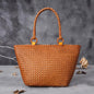 Hand-Woven Leather Handbag - Hollow Basket Bag