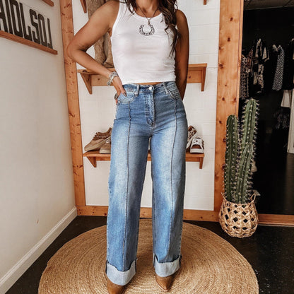 Women's Fashion Casual Washed Stretch Mid-rise Straight Leg Jeans