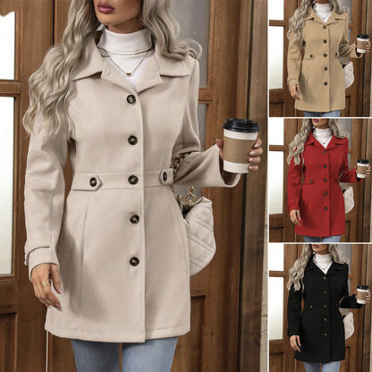 Women's Elegant Single-Breasted Woolen Coat - Mid-Length