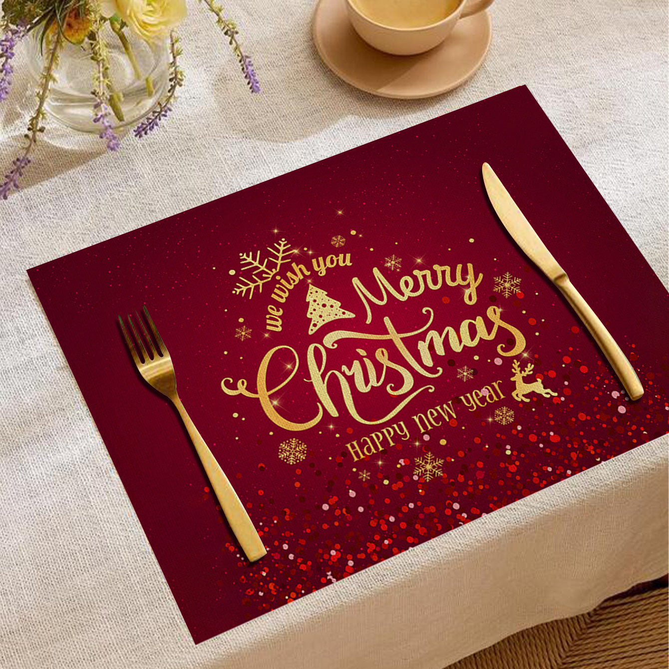 Christmas Digital Printing Placemat Linen Insulation Antifouling Decoration