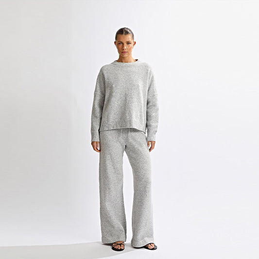 Round-neck Backless Knit Sweater Long Sleeve Pants Set For Women