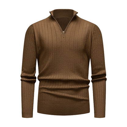 Men's Knitwear Half Zipped Stand Collar Striped Sweater